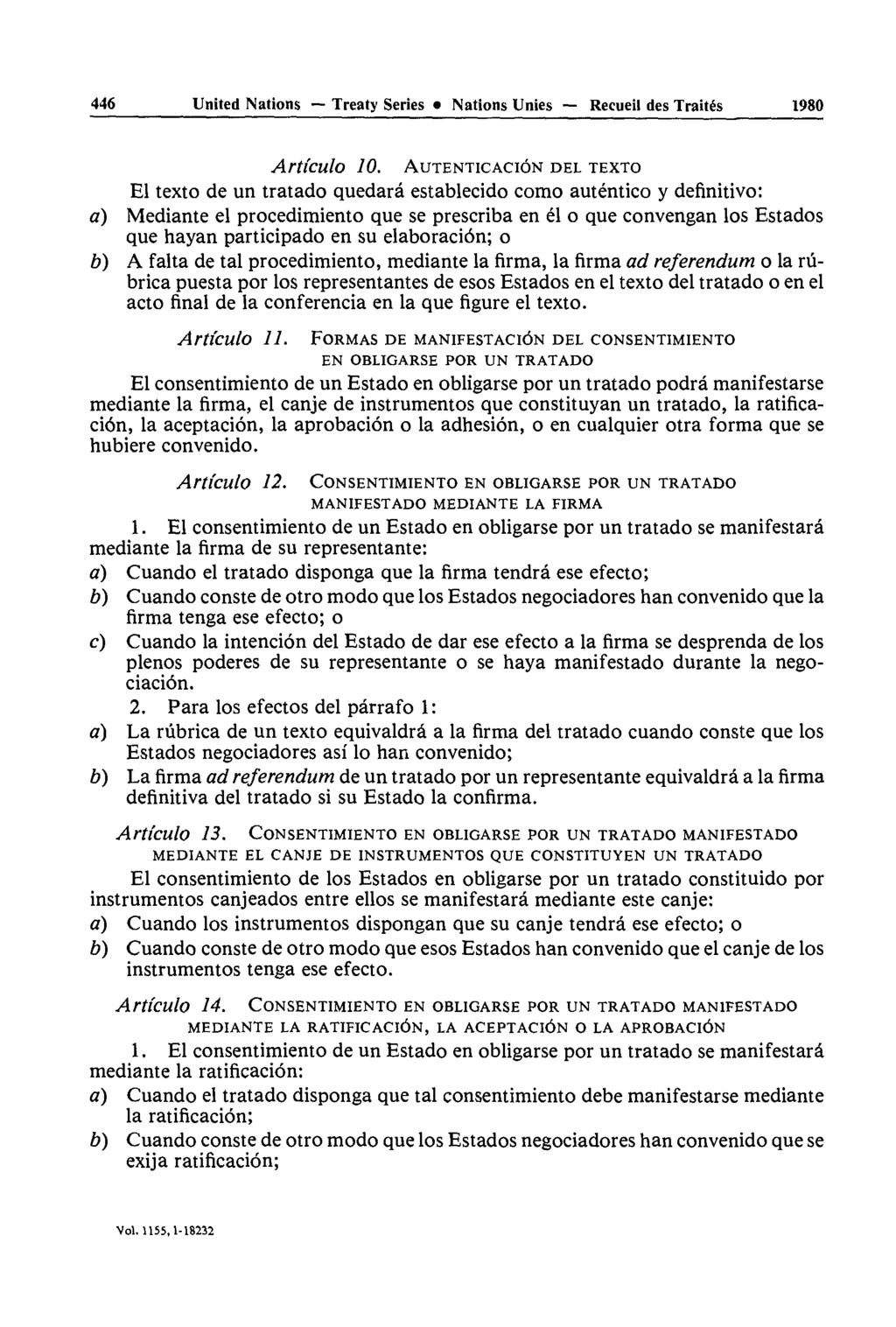 446 United Nations Treaty Series Nations Unies Recueil des Traités 1980 Articula 10.