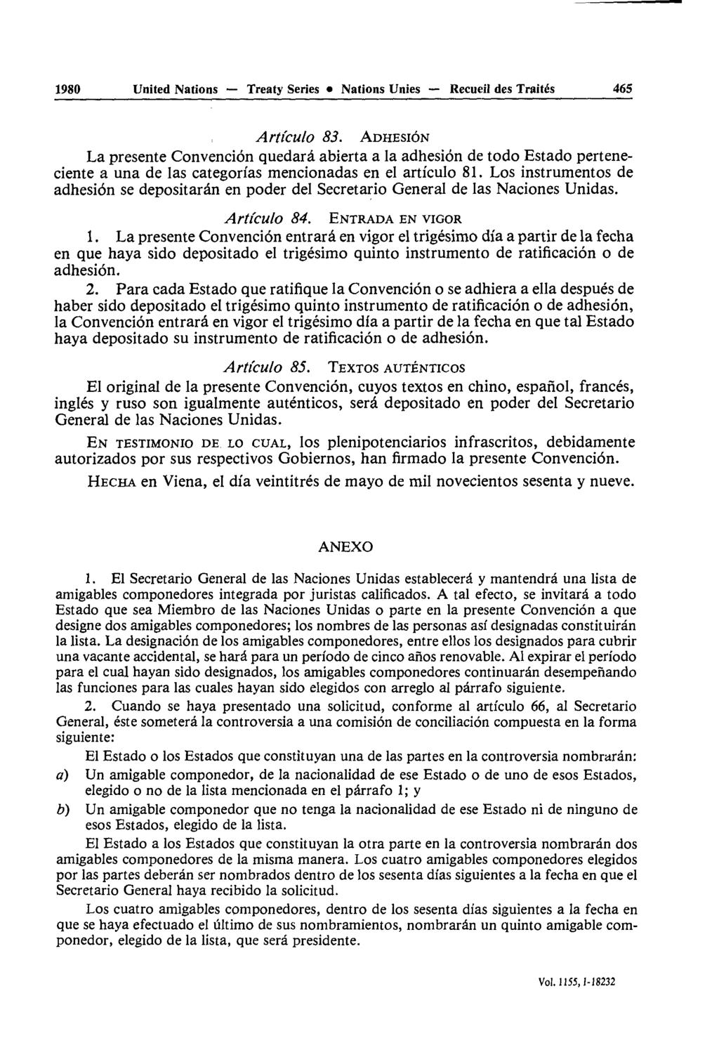 1980 United Nations Treaty Series Nations Unies Recueil des Traités *65 Articula 83.