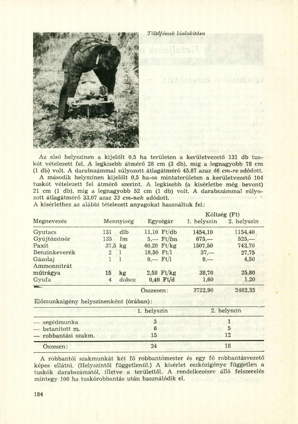 Az első helyszínen a kijelölt 0,5 ha területen a kerületvezető 131 db tuskót vételezett fel. A legkisebb átmérő 28 em (3 db), míg a legnagyobb 78 cm; (1 db) volt.