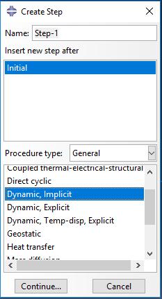 Majd ugyan itt hozzunk létre két új Dynamic, Implicit step-et. Kattintsunk a Create gombra a felugró ablakban válasszuk a Dynamic, Implicit opciót majd Continue.