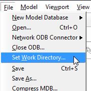 Indítsuk el az Abaqus CAE programot. Adjuk meg a munkakönyvtárat a File Set Work Directory paranccsal.