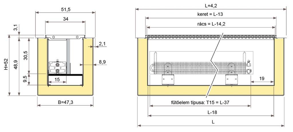 JAGA CANAL COMPACT R 1,5 poliészter dobozos padlókonvektor méretek Adatok cm-ben R-érték = 1,5 m 2 K/W K-érték = 0,67 W/m 2 K Doboz felépítése: 4 mm vastag poliészter 25 mm poliuretán hab 5 mm