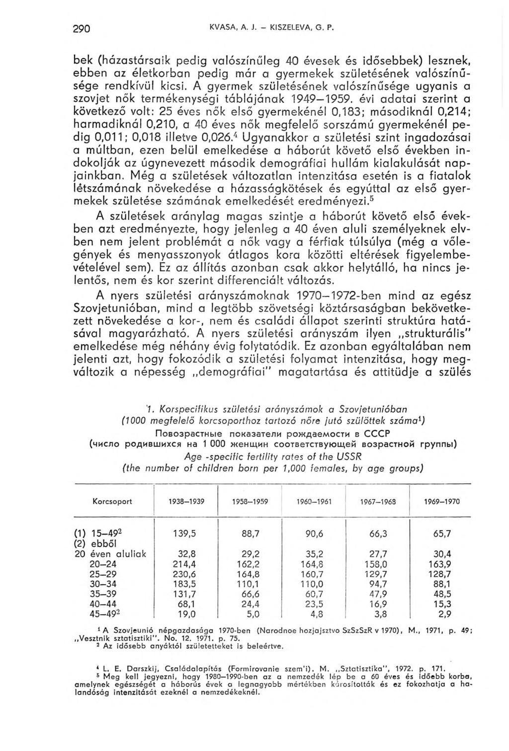 290 KVASA, A. J. - KISZELEVA, G. P. bek (házastársaik pedig valószínűleg 40 évesek és idősebbek) lesznek, ebben az életkorban pedig már a gyermekek születésének valószínűsége rendkívül kicsi.