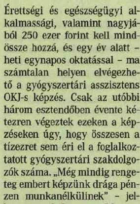 gyógyszertári asszisztens - OKJ száma: 52 720 03