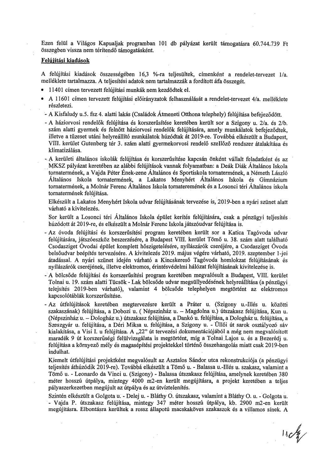 Ezen felül a Világos Kapualjak programban 101 db pályázat került támogatásra 60.744.739 Ft összegben vissza nem térítendő támogatásként.