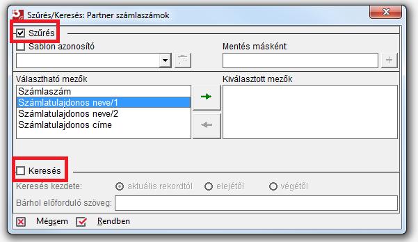 Amennyiben az adatait szűrni szeretné, jelölje be a Szűrés jelölőnégyzetet.