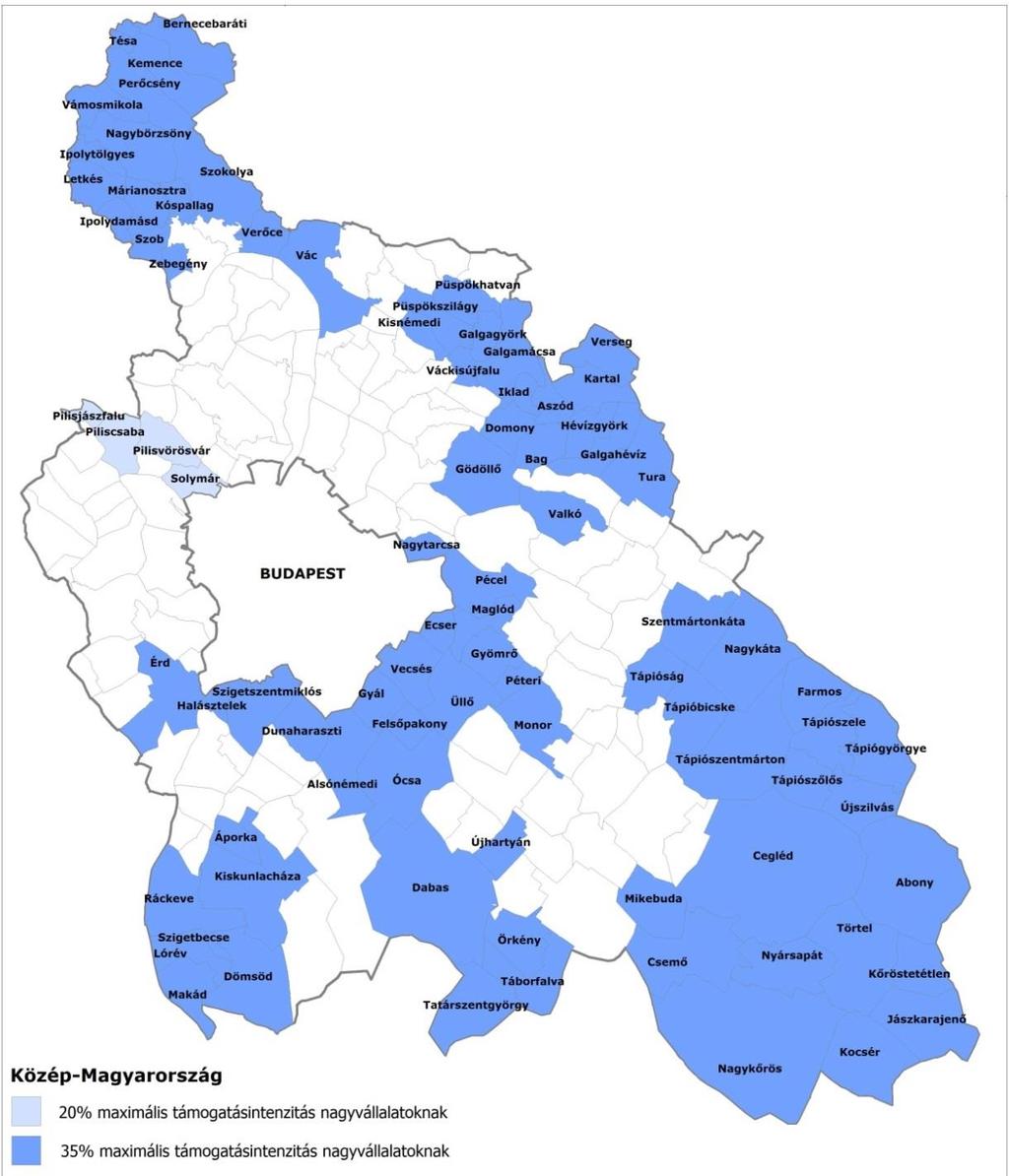 Regionális Támogatási Térkép (RAG) változása Nagyvállalat támint. Középvállalat támint.