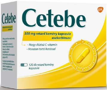 OI--21700/01 GAP1909BCSE30 Cetebe 500 mg retard kemény kapszula 120 db osszan tartó C-vitamin, amely átlagosan 98,6%-ban hasznosul. atóanyag: aszkorbinsav GlaxoSmithline-Consumer ft.