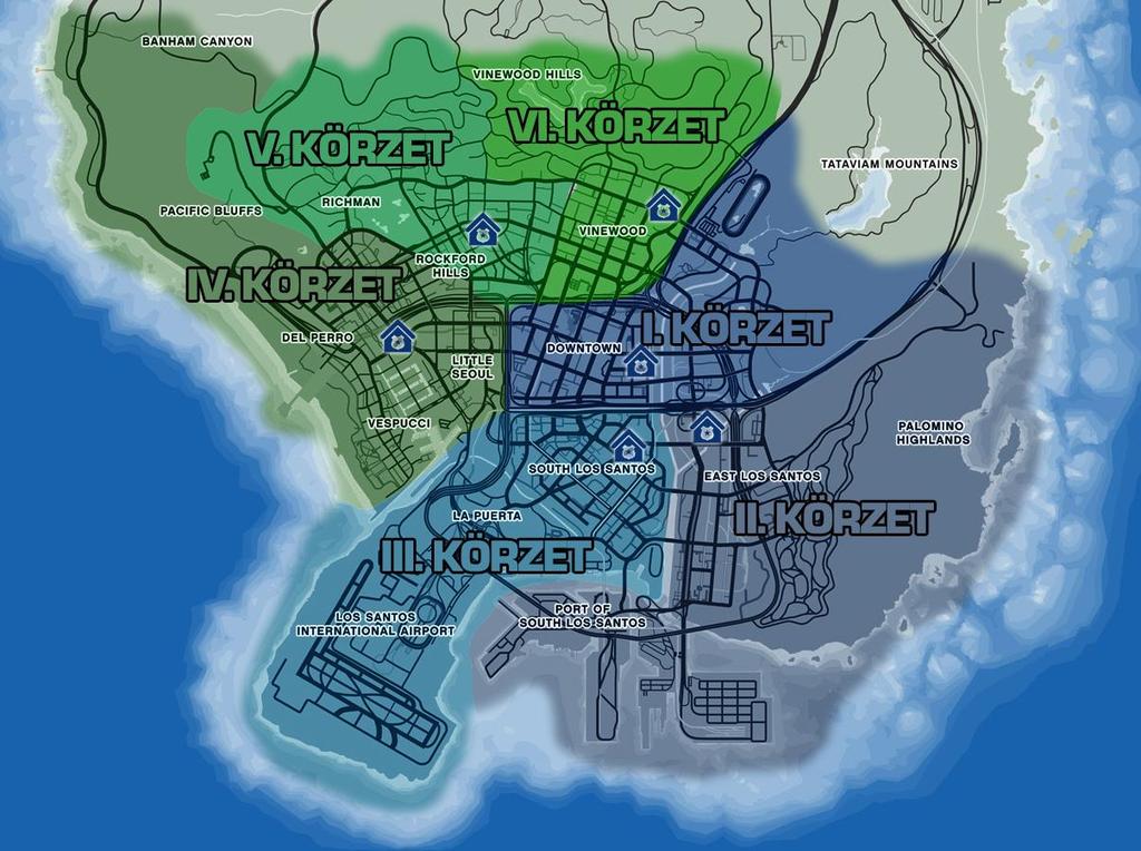 KAPITÁNYSÁGOK Az LSPD 6 különálló körzete és azok illetékességi