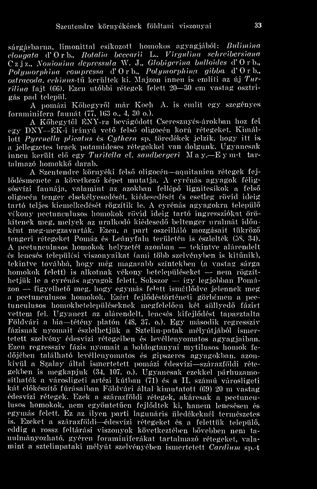 töredékek jelzik, hogy itt is a jellegzetes brack potamideses rétegekkel van dolgunk. Ugyancsak innen került el egy Turifella cf. sandbergeri Ma y. E y m-t tartalmazó homokk darab.