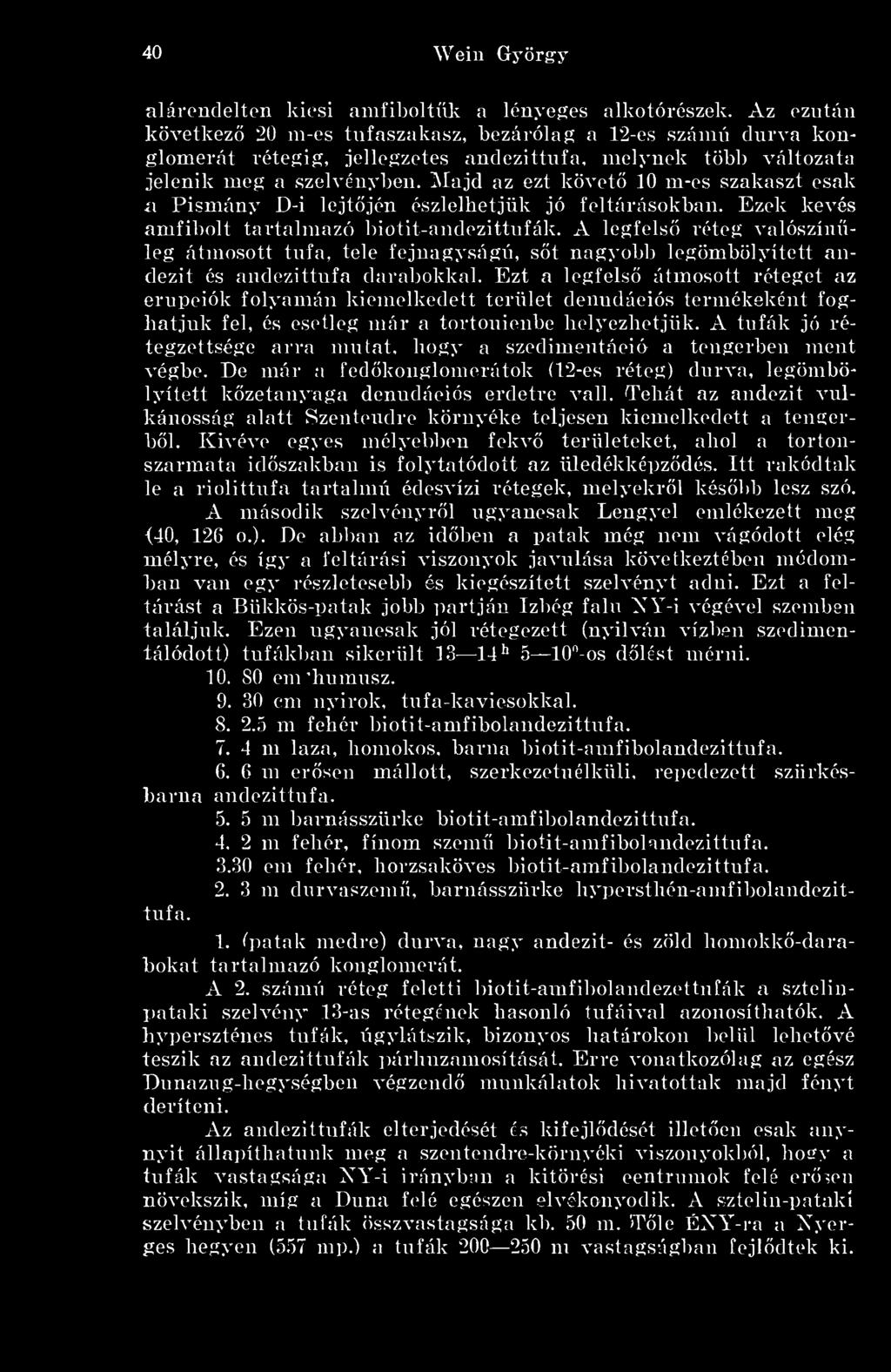 INlajd az ezt követ 10 m-es szakaszt csak a Pismány D-i lejtjén észlelhetjük jó feltárásokban. Ezek kevés amfibolt tartalmazó biotit-andezittufák.