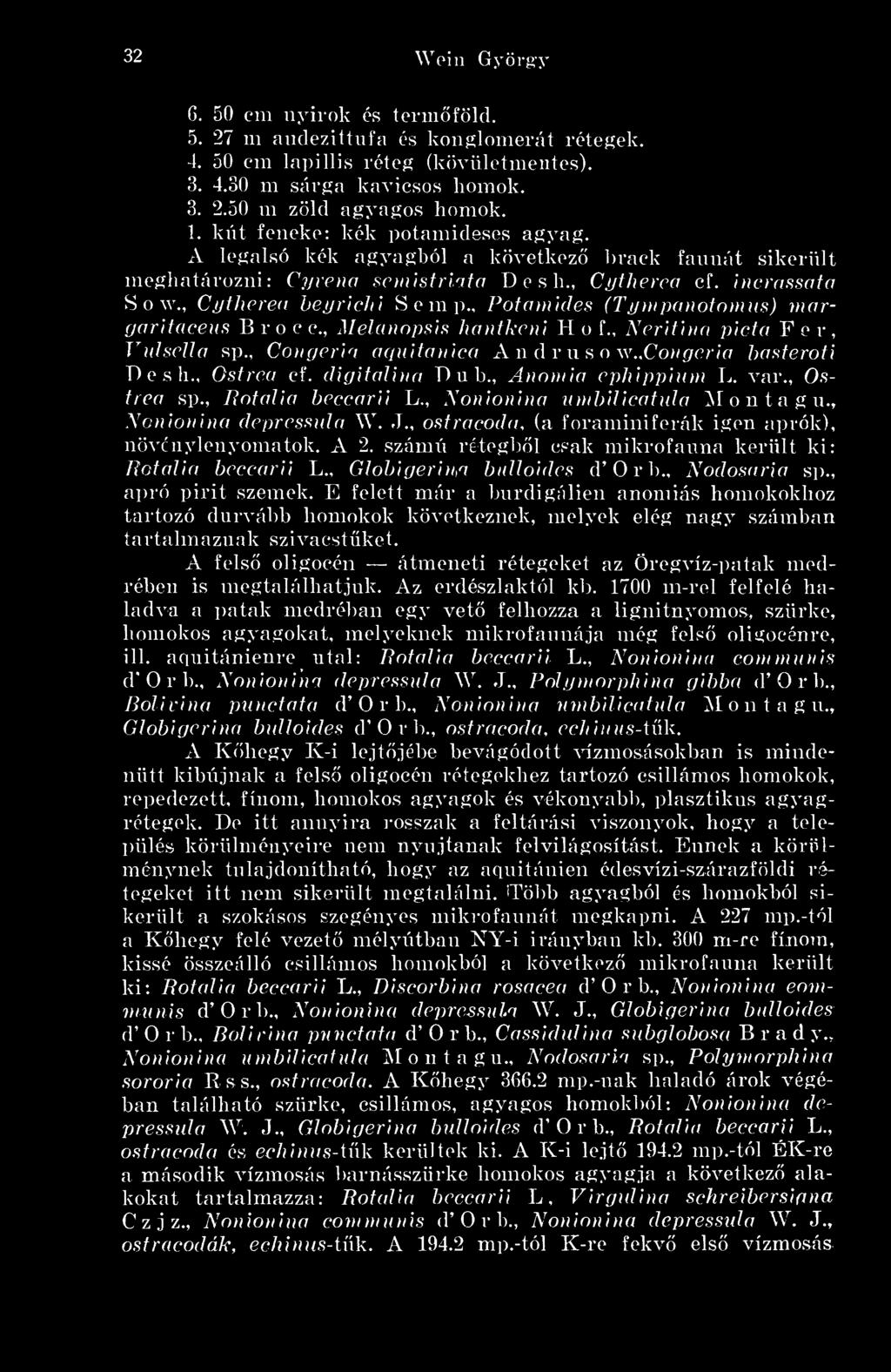 , Potamides (Tjjmpanotom}is) margnrifaceus B r o c c., Mehniopsis Jwiifkeni H o f., Neritiua picta Fér, Vulsella sp., Congerin acpiifohica A n ú r u s o w.x'ongeria bnsferofi Desh., Ostrea cf.