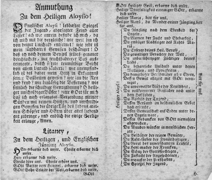 286 Közlemények 6. kép. Angelicus Juvenis S. Aloysius Gonzaga Soc. Jesu [ ], (Tyrnau, aus der Catech. Bibliot. S. J., 1758), [] 1v, [] 2r Az imalap 2. és 3. oldala A -tól Z -ig. (4.