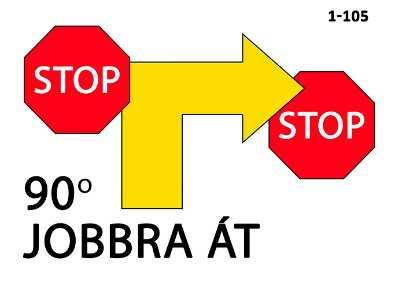 1-104 B típus Stop - 90 o Balra át - Lépés indul A KV megáll a tábla előtt, és a kutya alapállást vesz fel.