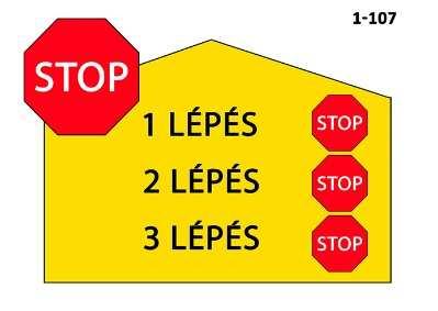 1-106 A típus Stop - 90 o Balra át - Stop A KV megáll a tábla előtt, és a kutya alapállást vesz fel. Ekkor a KV helyben balra átfordul (helyből csak két lépéssel: fordulás és azonnali zárás).