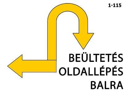 1-114 A vagy B típus Beültetés oldallépés jobbra A lábnál követésből a KV a tábla előtt arra utasítja a kutyát, hogy elé üljön be.