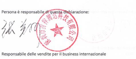 Dichiarazione di Conformità (Documento n.tbx17a9), registrata in Tower E3, No. 1001, Zhongshanyuan Road, Nanshan District, Shenzhen, Cina (China).