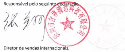 Declaração de Conformidade (No. TBX17A9), Registada na Tower E3, No. 1001, Zhongshanyuan Road, Nanshan District, Shenzhen, China.