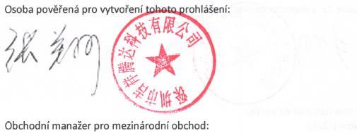 Prohlášení o shodě (No. TBX17A9), registrována v Tower E3, No. 1001, Zhongshanyuan Road, Nanshan District, Shenzhen, China.