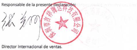 Declaración de Conformidad (No. TBX17A9), registrado en Tower E3, No. 1001, Zhongshanyuan Road, Nanshan District, Shenzhen, China.