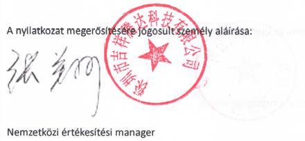 Megfelelőségi Nyilatkozat (No. TBX17A9), regisztrálva Tower E3, No. 1001, Zhongshanyuan Road,Nanshan District, Shenzhen, China (Kína).