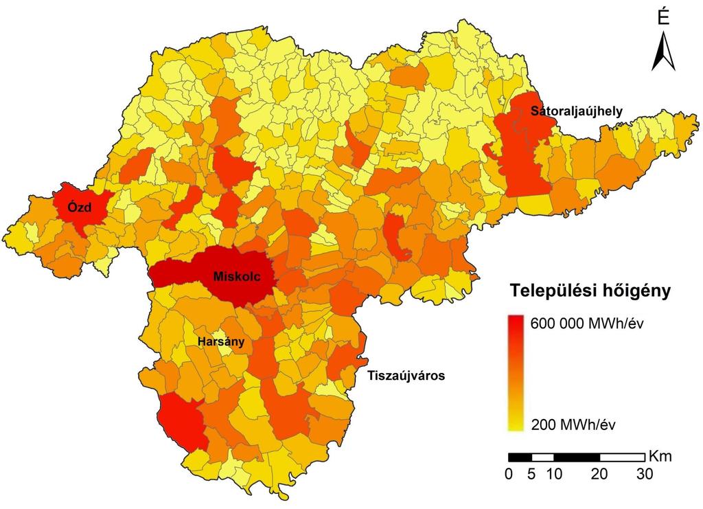 Lakossági hőigények Települések felosztása családi házas és