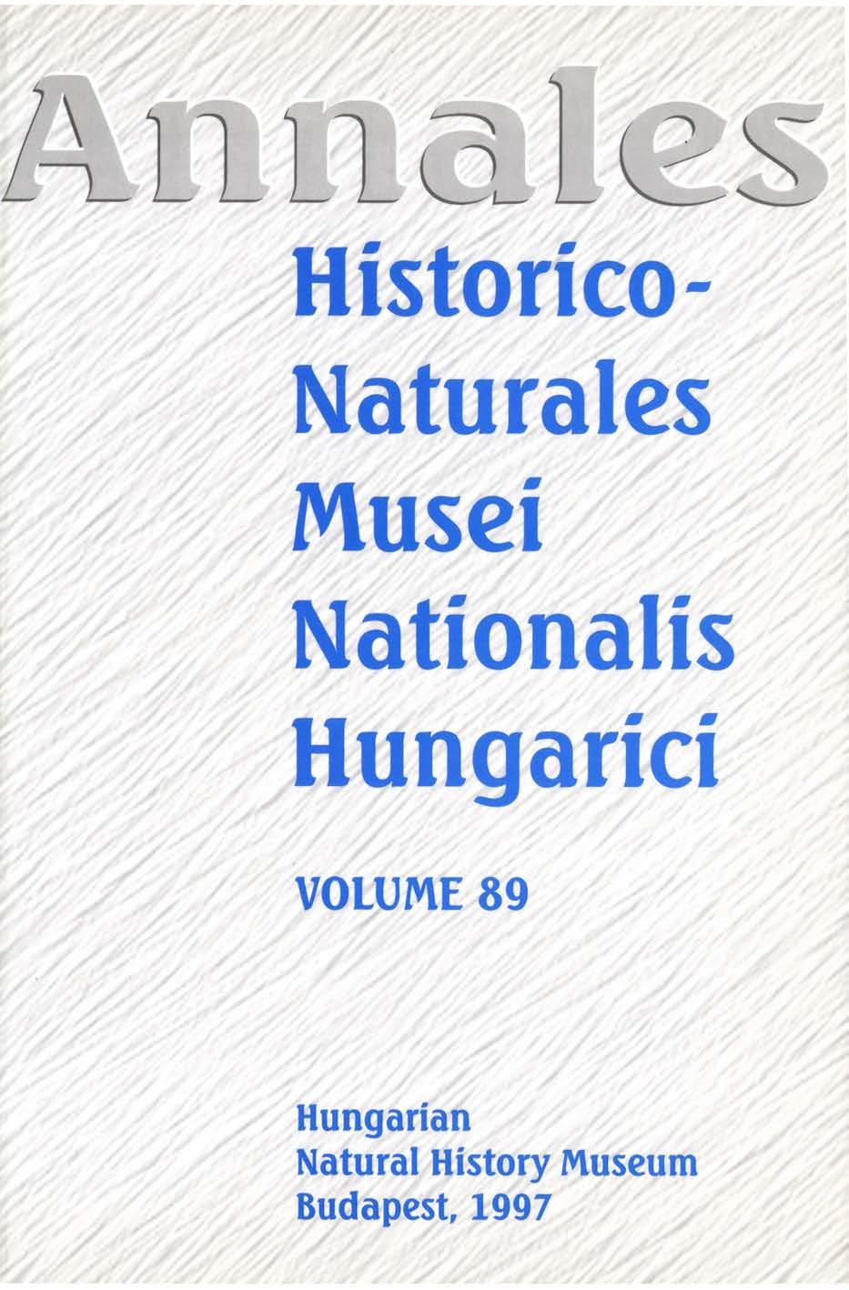 ANNALES Hístoríco- Naturales Musei Nationalis Hungarici