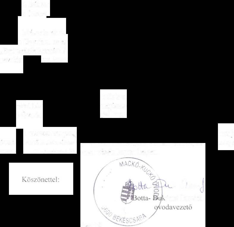A Rekéscsabai Mackó- Kuckó Óvoda ve1etöjeként. az alábbi tiszteletteljes kéréssel fordulok Önhöz. és a Szlovák Önkormányzathoz: lntczmén) ünk Pedagógiai Programját módosítanunk kellett.