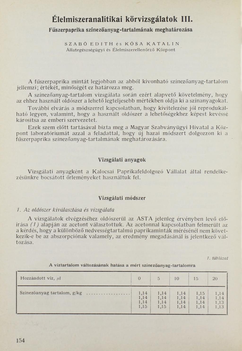 Élelmiszeranalitikai körvizsgálatok III.