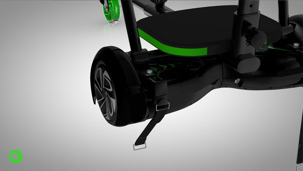 Coloca el JetKart paralelo al patinete autoestabilizado, apoyando los soportes ajustables sobre los dos pedales del patinete autoestabilizado.