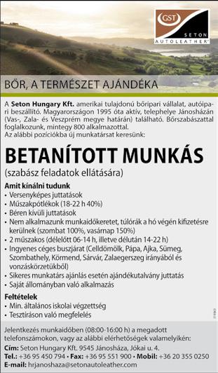 Tel: +36/70/375-7870 (Gála1 Kft) Pápai telephelyre üzemtakarítókat és csoportvezetőt keresünk. Jelentkezni 8-17-ig Minerva FMH Kft.