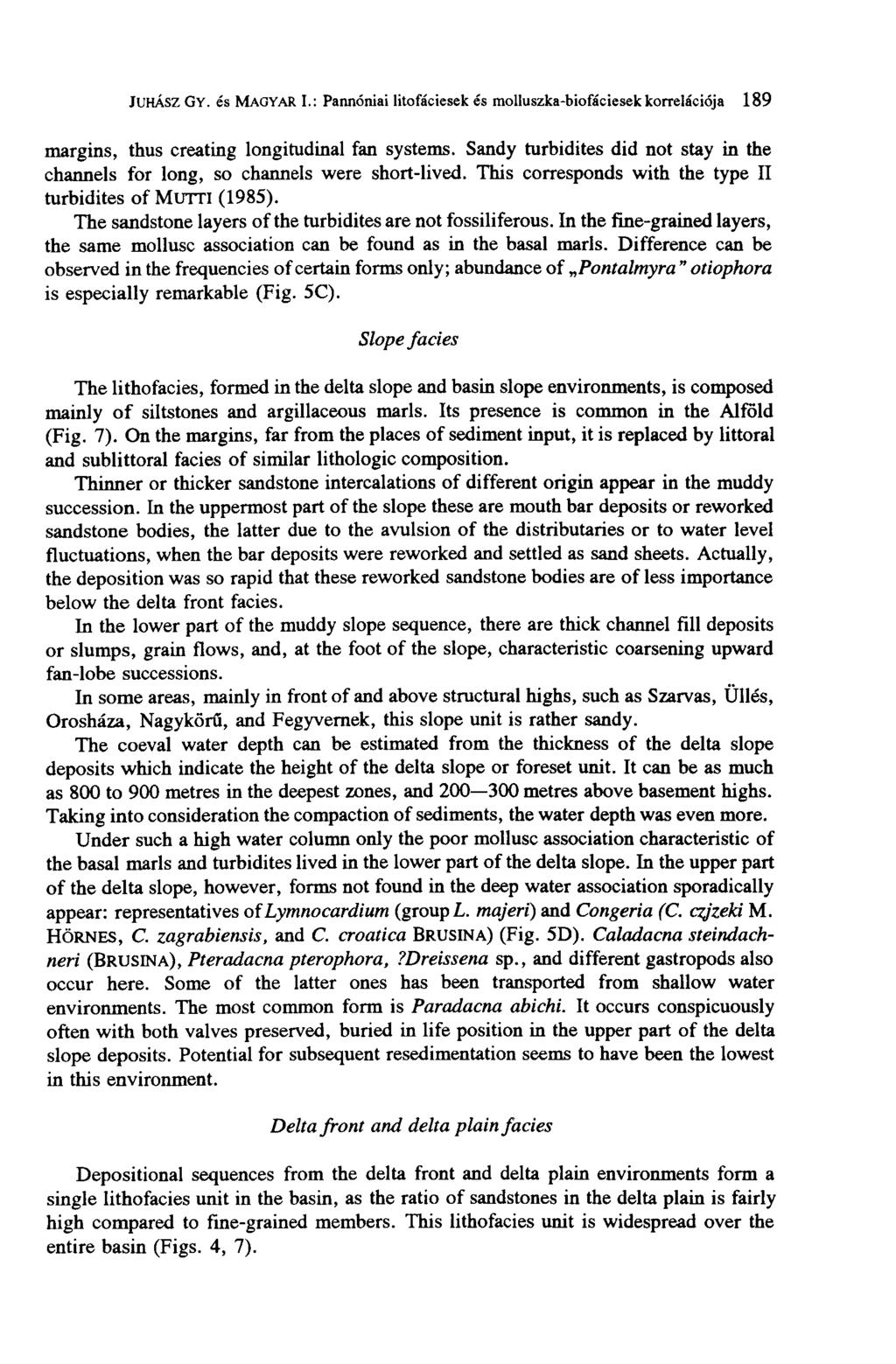 JUHÁSZ GY. és MAGYAR I.: Pannóniai litofáciesek és molluszka-biofáciesek korrelációja 189 margins, thus creating longitudinal fan systems.