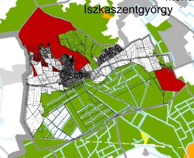 szántó terület övezetével a megyei tervtől eltérően érintett. Az adatszolgáltatás szerinti lehatárolás külön tervlapon elkészült.