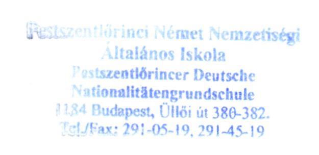 fejbélyegző, a bélyegző lenyomata: Használata: az intézmény válaszlevelein és a borítékon, az Iratkezelési szabályzat szerint.