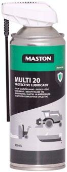 Cikkszám: 2111001 MULTI 20 VÉDŐ- ÉS KENŐANYAG 400 ML A Maston Multi 20 védő- és kenőanyag védelmet, kenést biztosít. Nedvességtaszító és korrózió gátló szer. Gépek, berendezések stb.