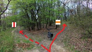 Hordós-kút Túri-hasadék (9,54 km, 167 m) MP-23 A tisztás után újra erdő következik. 1,3 km-t haladunk, majd a végén elágazáshoz érünk: balra piros sáv jelzésű út halad, mély keréknyomokkal.