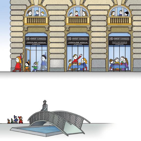 A Vásárcsarnok épülete a Hold utcától a Vadász utcáig húzódott. A Csokoládé Múzeum után átsétáltak a Szabadság térre.