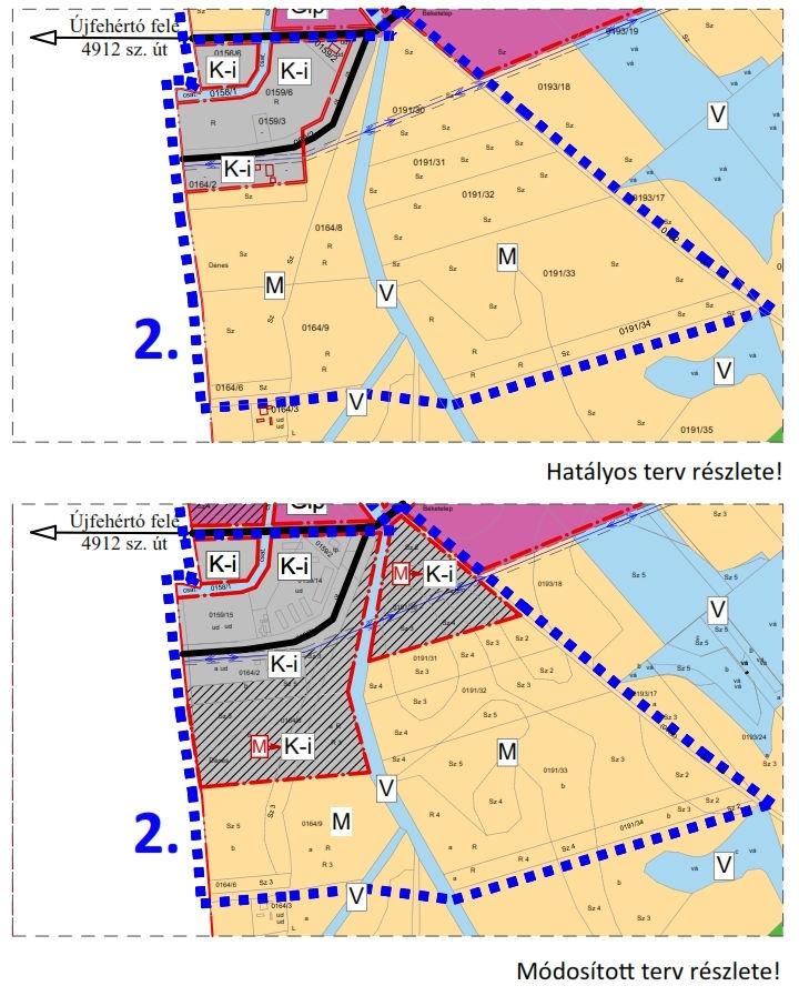 Külterületen, a 4912 sz. úttól délre (Újfehértó felé), a 0191/30 és 0164/8 hrsz-ú telkeken, különleges beépítésre szánt idegenforgalmi terület bővítése, új beépítésre szánt terület kialakítása.