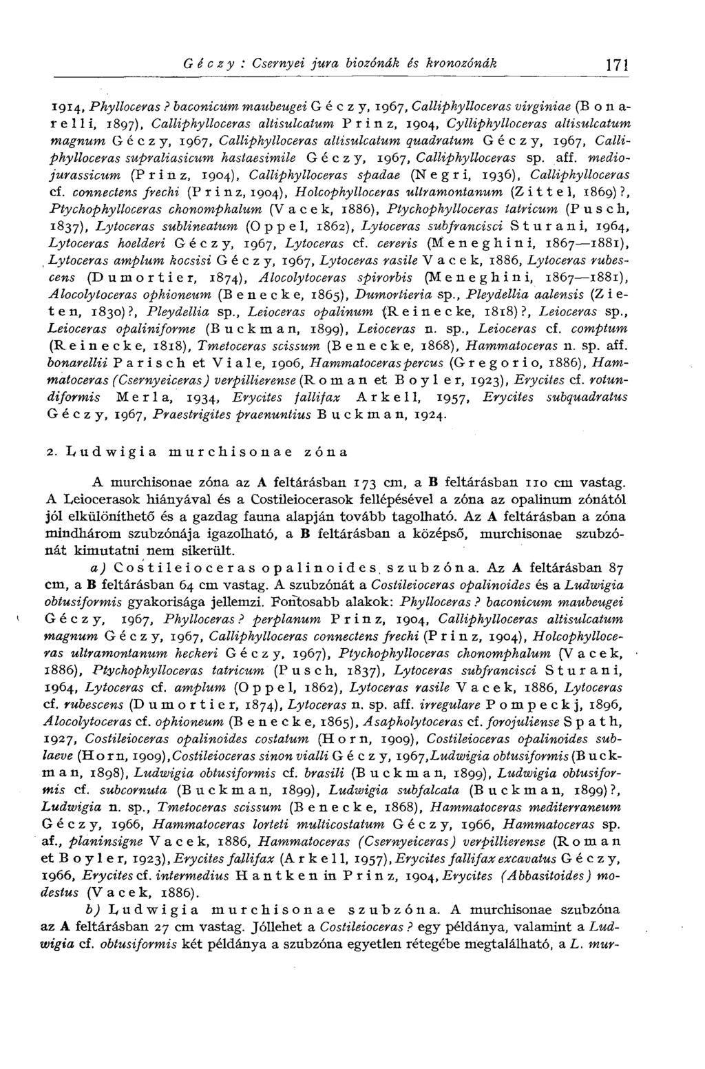 G é с z y : Csernyei jura biozónák és hronozónák 171 1914, Phylloceras?