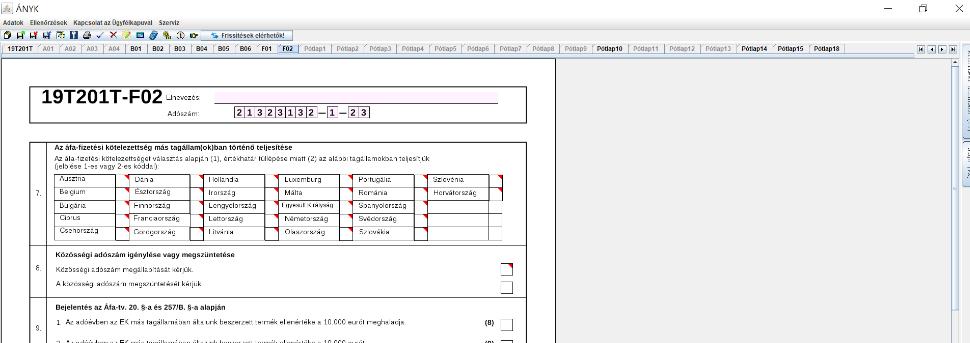 If these steps are fulfilled, please click on page F02 located under the ribbon menu on the upper side of the screen. On page F02 please insert 1 to section 8 s first box.