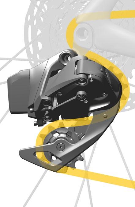 Route the chain through the derailleur pulleys. Make sure to route the chain inside the tabs in the cage. Flyt kæden til det mindste tandhjul på kassetten.