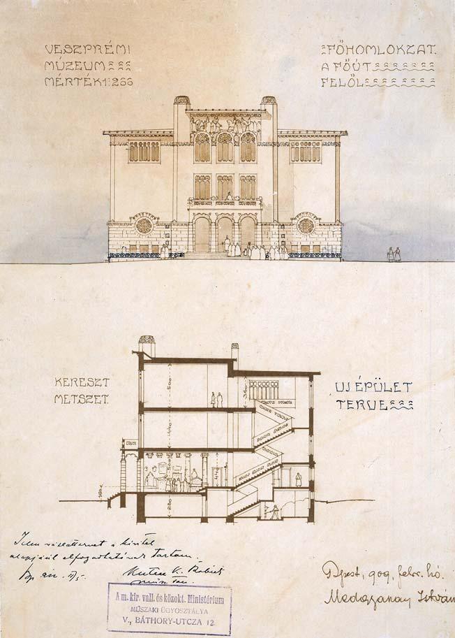 Fotó: Brunner Attila, 2016 A veszprémi színház (részlet) / Theatre, Veszprém (detail) [1907 1908] Magyarországon páratlanul modern kísérletként va - lósult meg.