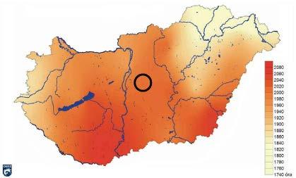 84 Az évi átlagos napfénytartam (óra) Magyarországon az 1971-2000 közötti időszakalapján Forrás: www.met.