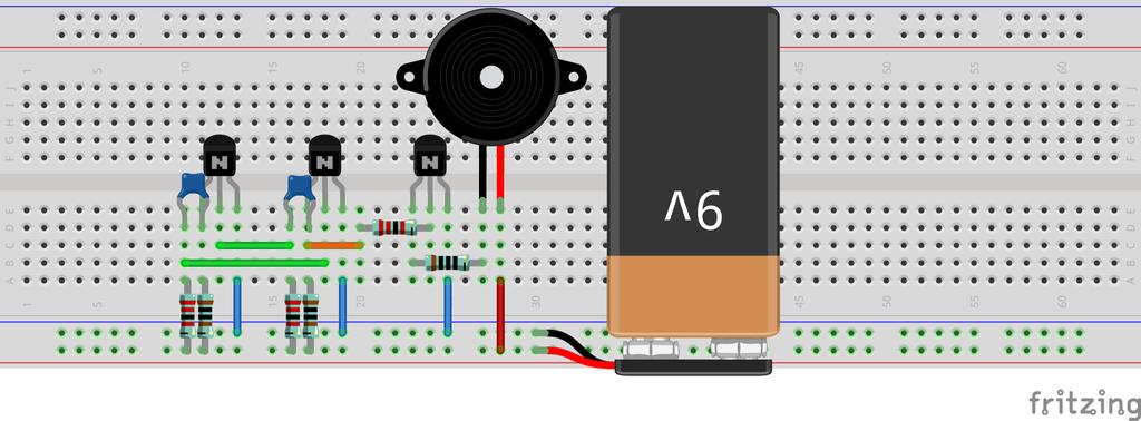 Az áramkör megépítése Az astabil multivibrátorban csak a kondenzátorokat cseréljük ki (100 nf-os értékűre) A