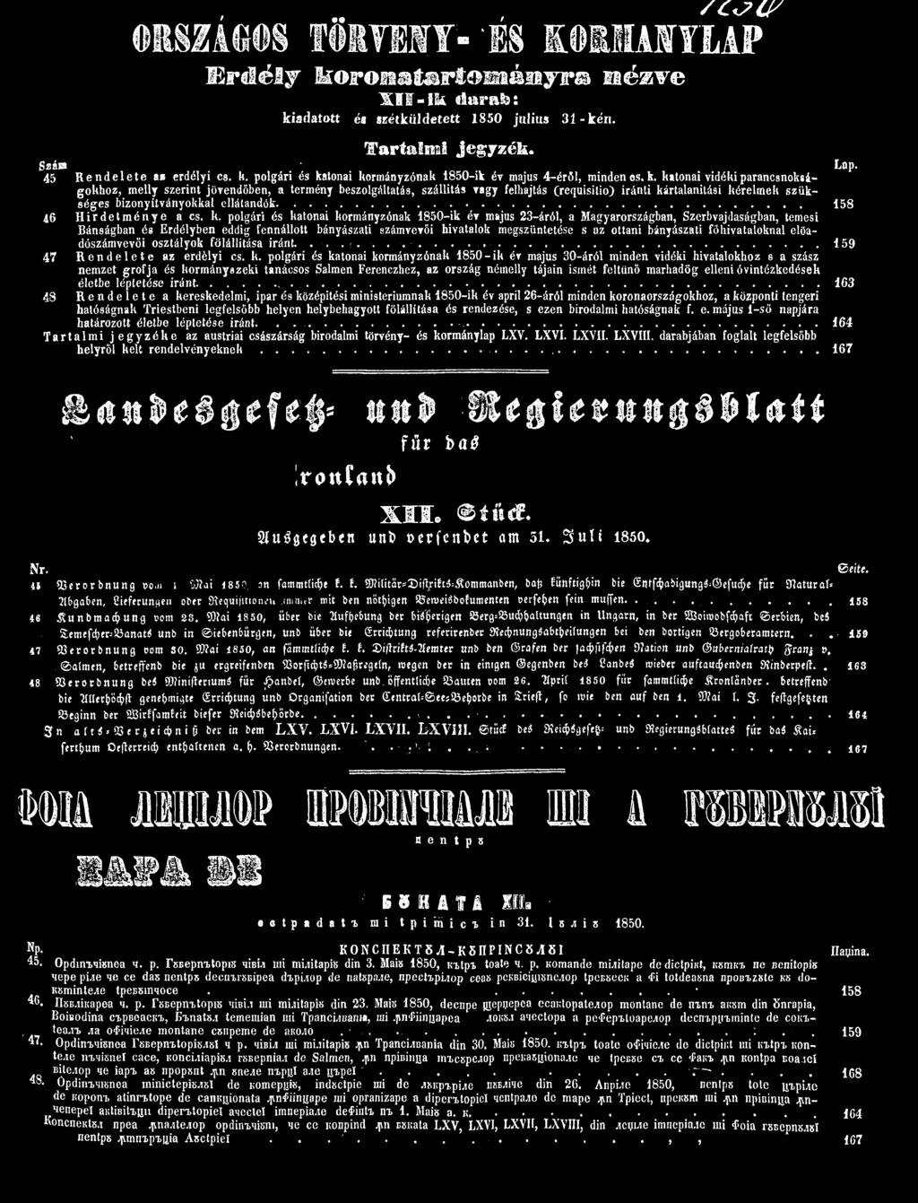 ......... 158 46 Hirdetménye a cs. k.