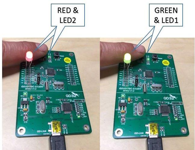 záférhetők Ide csatlakoztattuk egy kétszínű LED anódjait, míg közös katódját a GND kivezetéshez illesztettük Ez a piros/zöld LED a kezdőkészlet LED1 és LED2 világítódiódáival párhuzamosan működik
