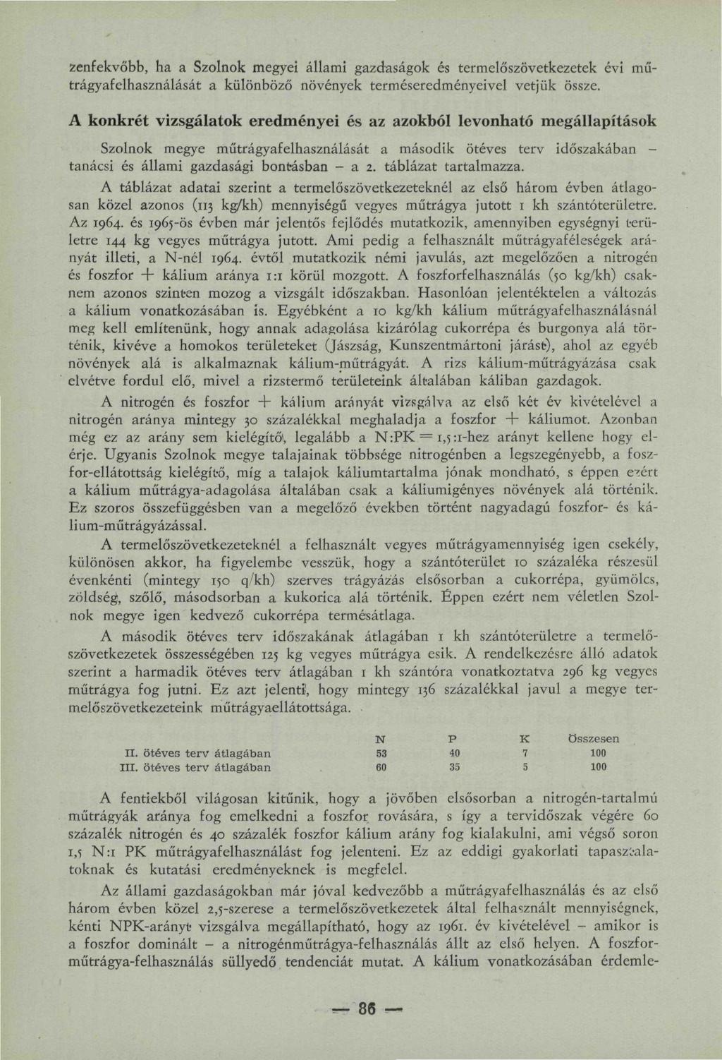 zenfekvőbb, ha a Szolnok megyei állami gazdaságok és termelőszövetkezetek évi műtrágyafelhasználását a különböző növények terméseredményeivel vetjük össze.