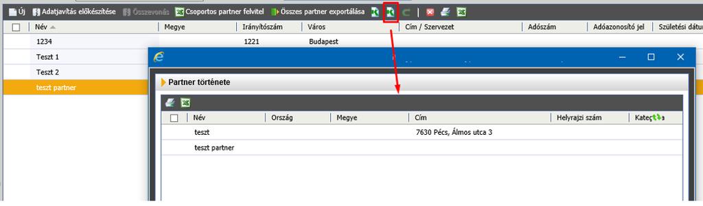 Összes partner exportálása A funkció segítségével az IRAT szakrendszerben található összes partnert exportálhatjuk csv formátumba.