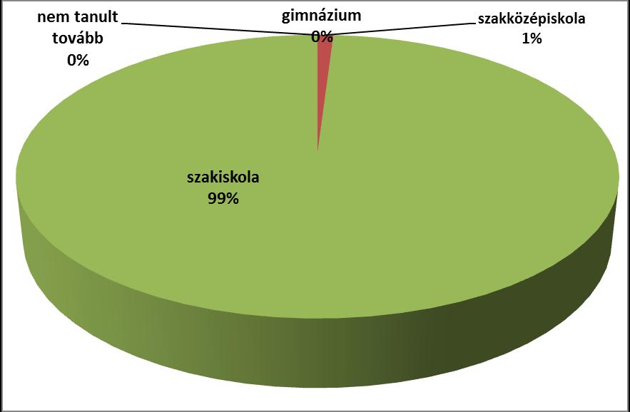 II.4. A különböző képzési formákban tanulók továbbtanulási aránya A tanulók 1 %-a szakközépiskolában tanult tovább és szakiskolában a 99 %-uk.