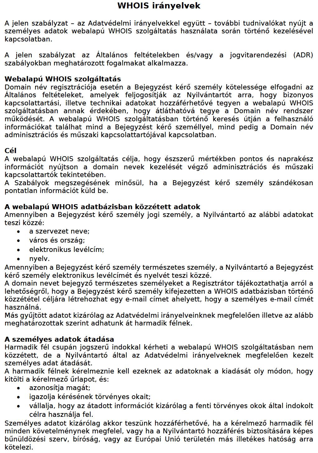 EU (Eurid) whois szabályozás